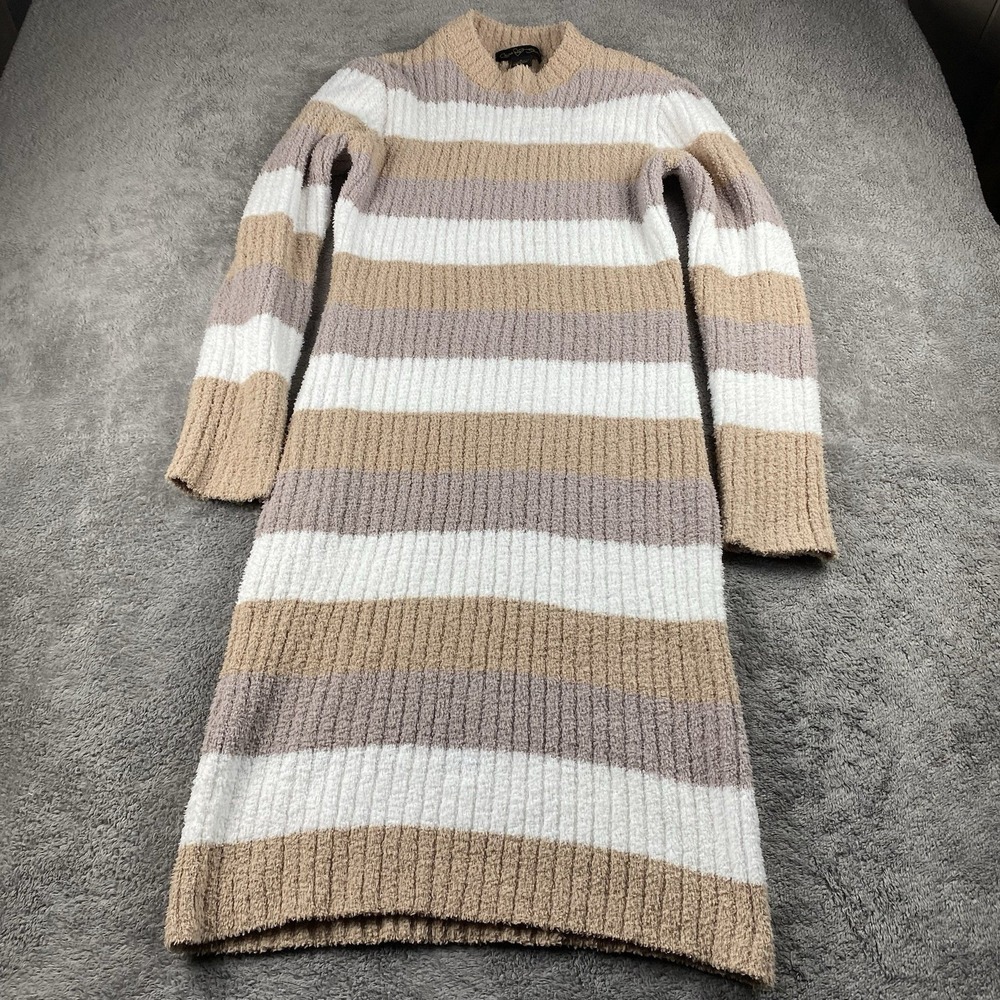Coco & Shay Scoop Neck Chevron Print Sweater Dress Womens XL Beige Long Sleeve